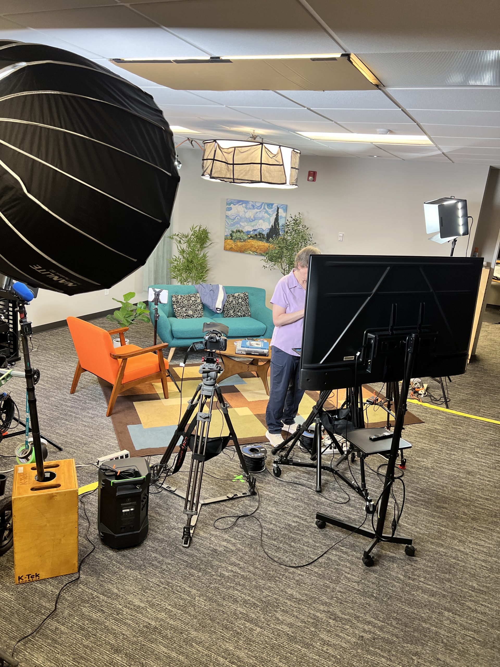 Velasquez Media professional video production studio interior Durham NC with multi-camera setup and professional lighting